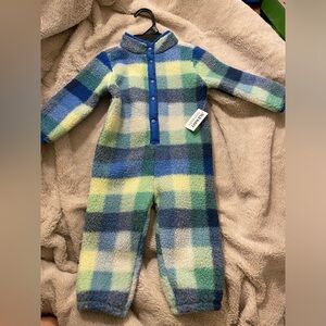 NWT Baby Boy Blue and Green Plaid Sherpa Jumpsuit